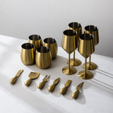 Wine Glasses & Cheese Knives Bundle-JazzUpCo-Matte Gold-4 Wine Glasses + 4 Cups + Cheese Knives Set-JAZZUPCO