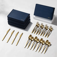 Tia Flatware-Flatware-JazzUpCo-Matte Gold-16 Person Set (80 Pieces)-JAZZUPCO