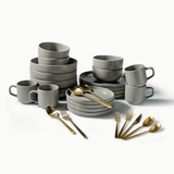 Ultimate Dinnerware Set-JAZZUPCO-Matte Dove Gray-Haelynn 2.0 Flatware-Matte Gold-JAZZUPCO-53168435495211