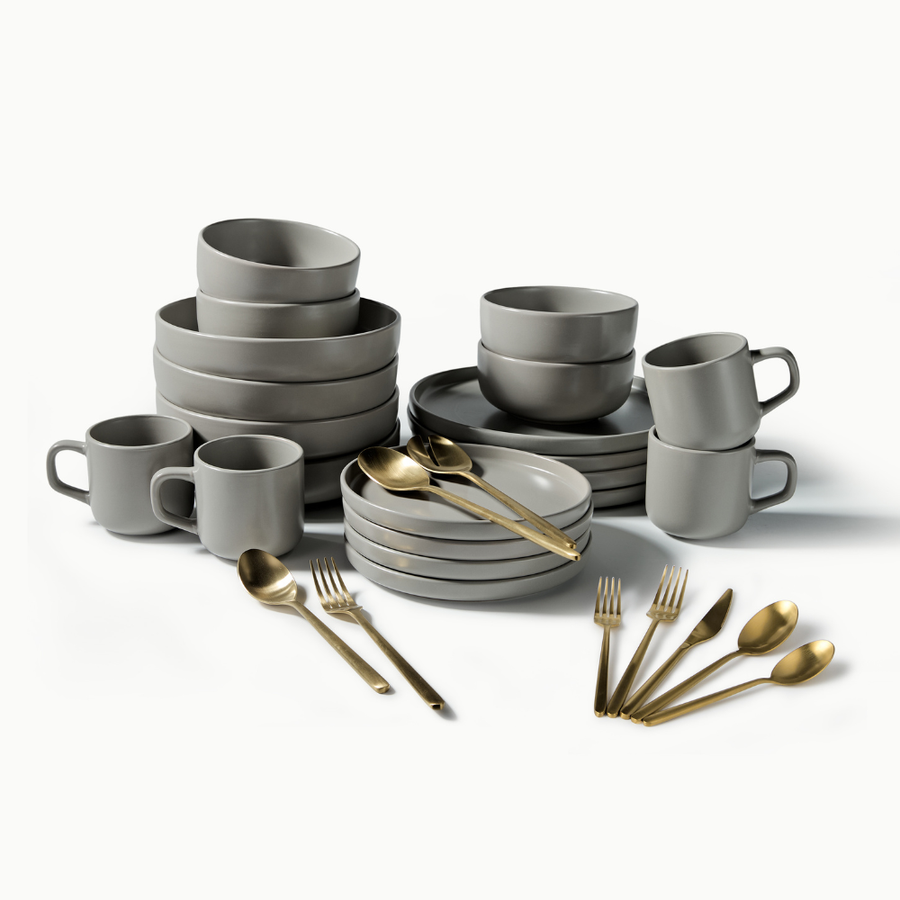 Ultimate Dinnerware Set-JAZZUPCO-Matte Dove Gray-Haelynn 2.0 Flatware-Matte Gold-JAZZUPCO-53168435495211