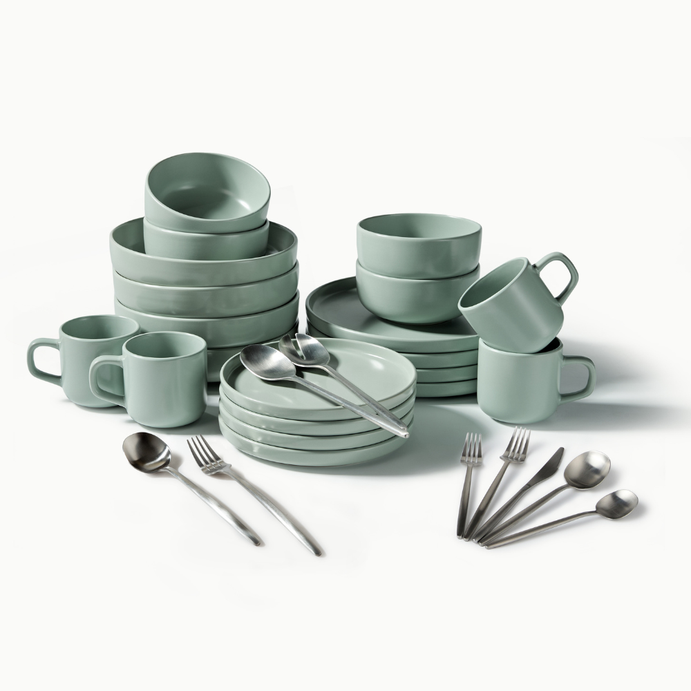 Ultimate Dinnerware Set-JAZZUPCO-Matte Sage Green-Minimalist Flatware 2.0-Matte Silver-JAZZUPCO-51086807335211