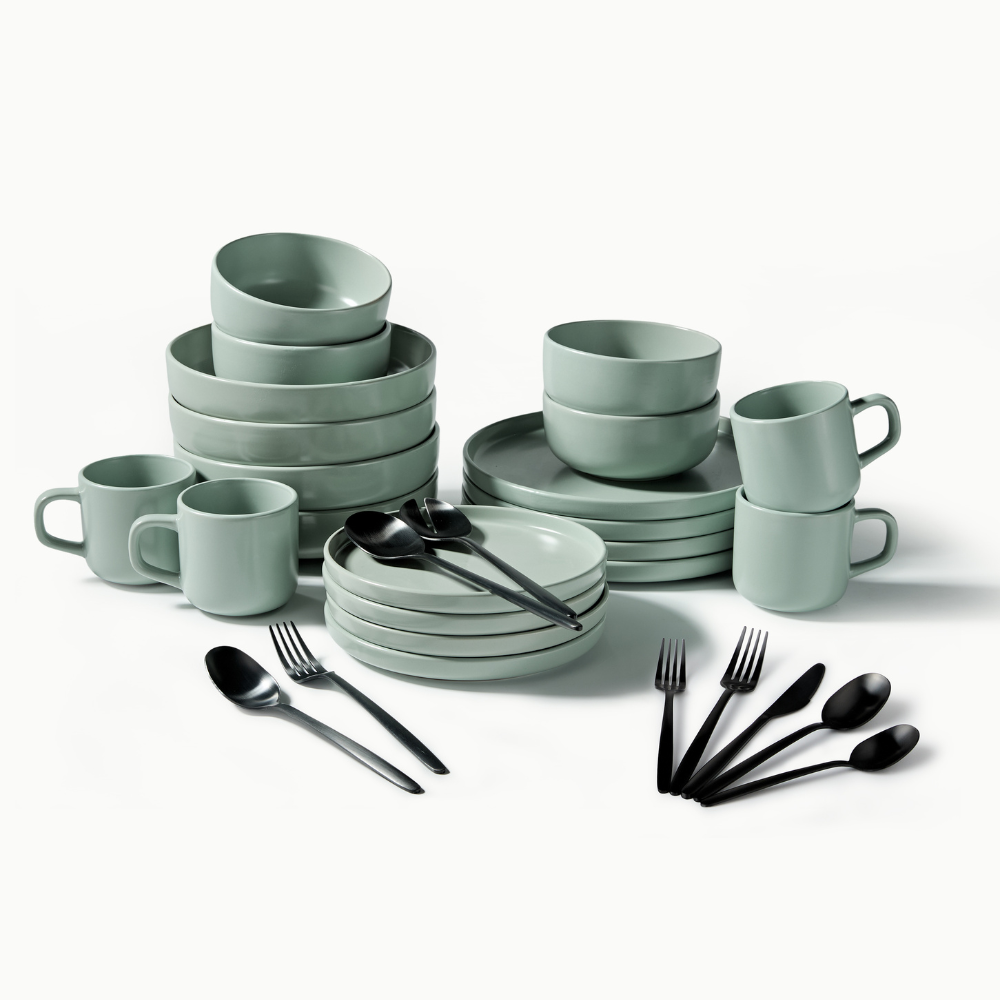 Ultimate Dinnerware Set-JAZZUPCO-Matte Sage Green-Tia Flatware-Matte Black-JAZZUPCO-53168865444139