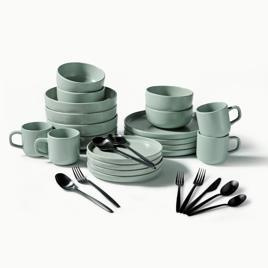 Ultimate Dinnerware Set-JAZZUPCO-Matte Sage Green-Tia Flatware-Matte Black-JAZZUPCO-53168865444139