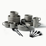 Ultimate Dinnerware Set-JAZZUPCO-Matte Dove Gray-Haelynn 2.0 Flatware-Matte Black-JAZZUPCO-53168435527979