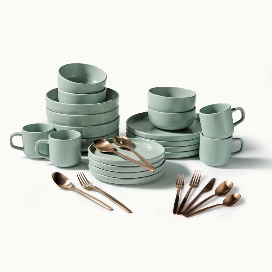 Ultimate Dinnerware Set-JAZZUPCO-Matte Sage Green-Tia Flatware-Matte Rose Gold-JAZZUPCO-53168865476907