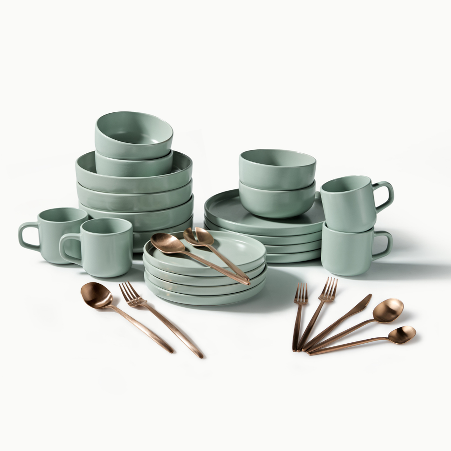 Ultimate Dinnerware Set-JAZZUPCO-Matte Sage Green-Minimalist Flatware 2.0-Matte Rose Gold-JAZZUPCO-51086807302443