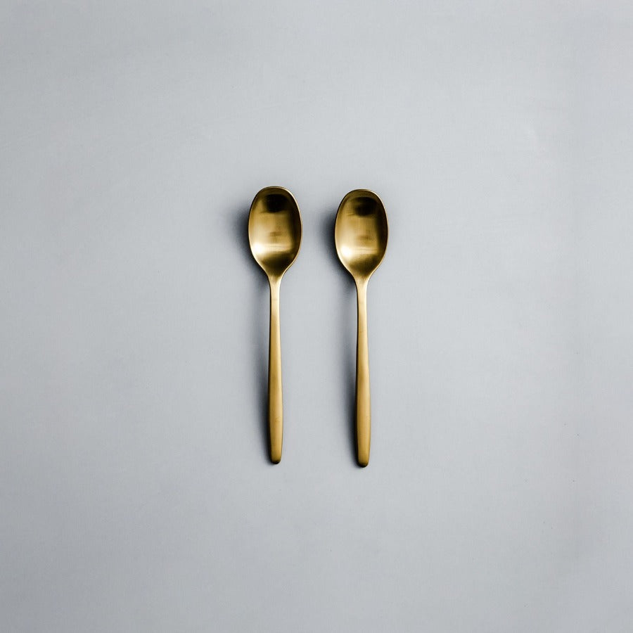 Ava Salad Servers, Serving Utensils & Individual Pieces-JAZZUPCO-Matte Gold-Dessert Spoon (2 Pieces)-JAZZUPCO