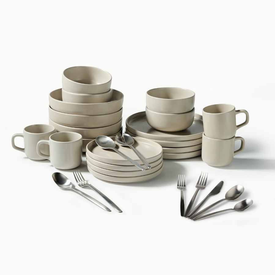Ultimate Dinnerware Set-JAZZUPCO-Matte Taupe-Tia Flatware-Matte Silver-JAZZUPCO-53168865771819
