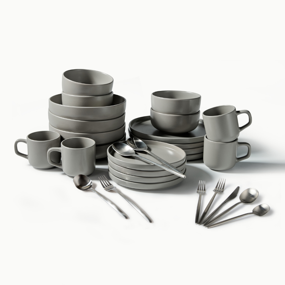 Ultimate Dinnerware Set-JAZZUPCO-Matte Dove Gray-Minimalist Flatware 2.0-Matte Silver-JAZZUPCO-51086807662891