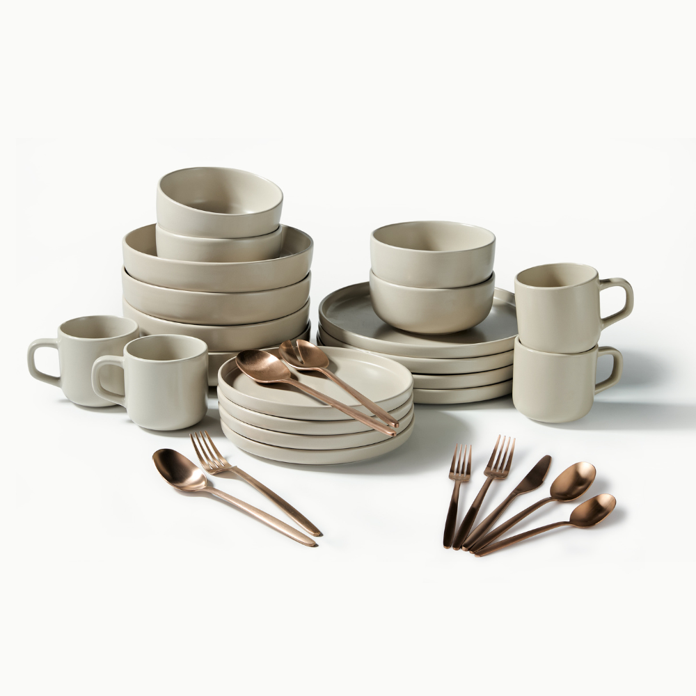 Ultimate Dinnerware Set-JAZZUPCO-Matte Taupe-Tia Flatware-Matte Rose Gold-JAZZUPCO-531688657390