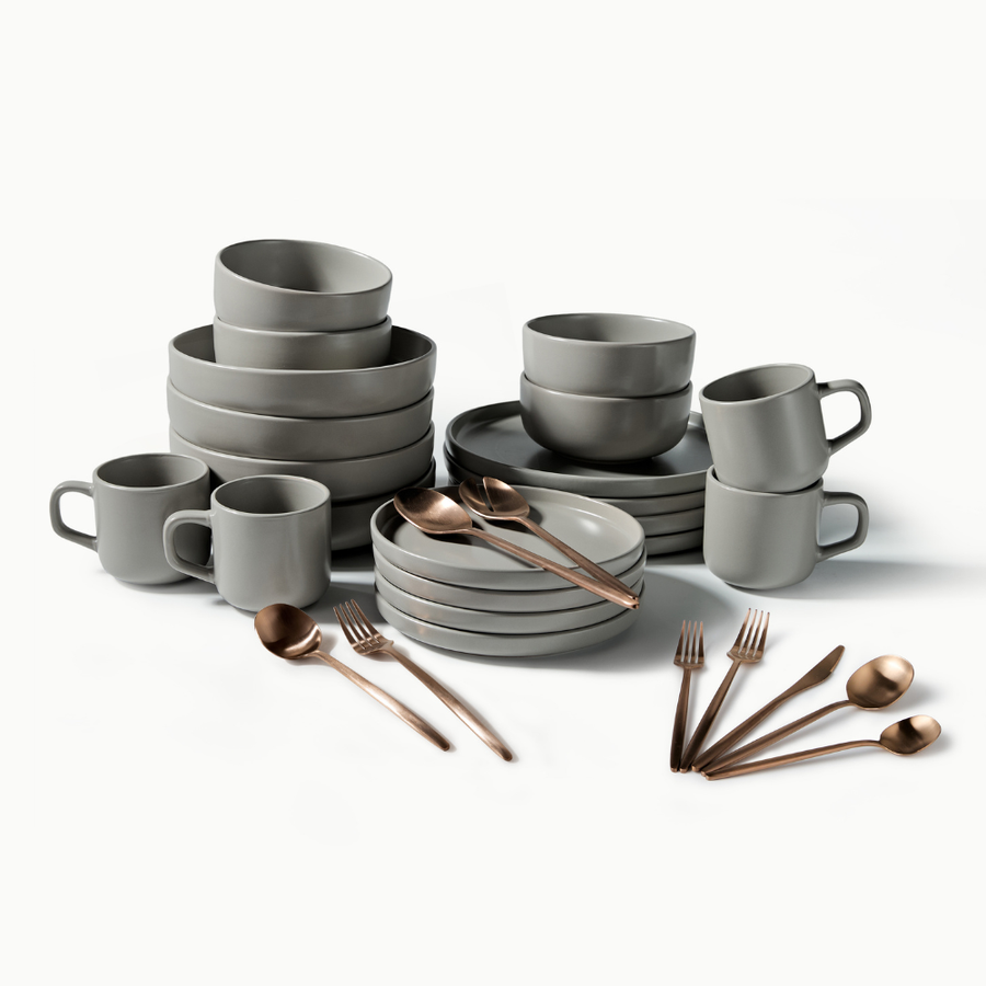 Ultimate Dinnerware Set-JAZZUPCO-Matte Dove Gray-Minimalist Flatware 2.0-Matte Rose Gold-JAZZUPCO-51086807630123