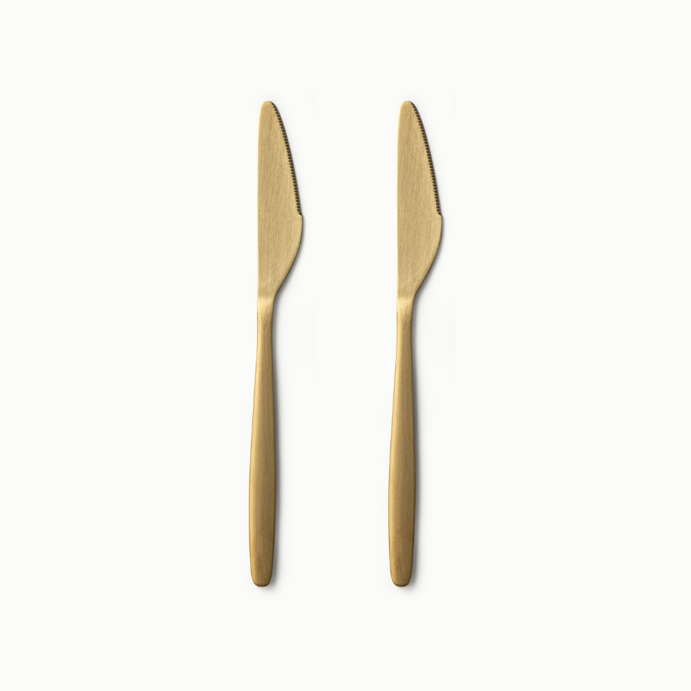 Individual Pieces-JAZZUPCO-Matte Gold-Tia-Dinner Knife (2 Pieces)-JAZZUPCO