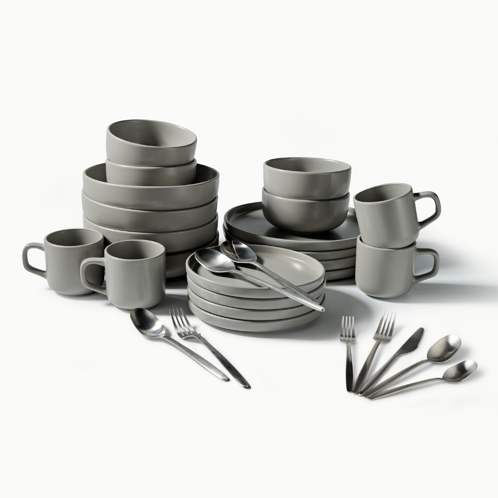 Ultimate Dinnerware Set-JAZZUPCO-Matte Dove Gray-Tia Flatware-Matte Silver-JAZZUPCO-53168865640747