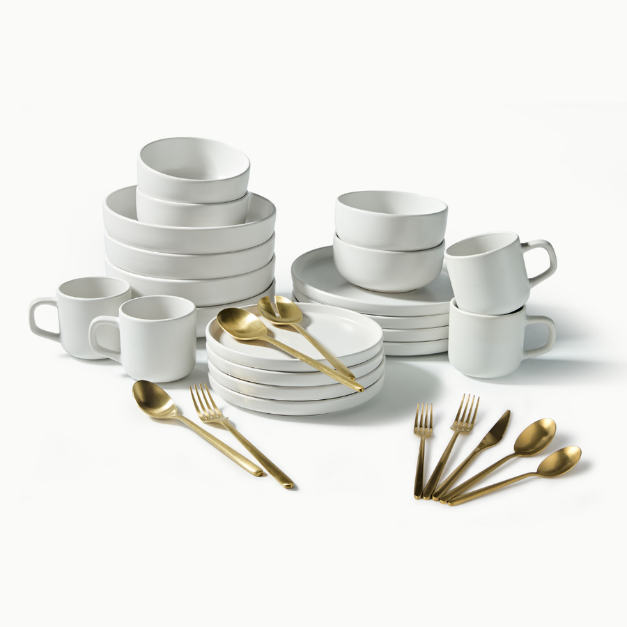 Ultimate Dinnerware Set-JAZZUPCO-Matte White-Haelynn 2.0 Flatware-Matte Gold-JAZZUPCO-53168434708779