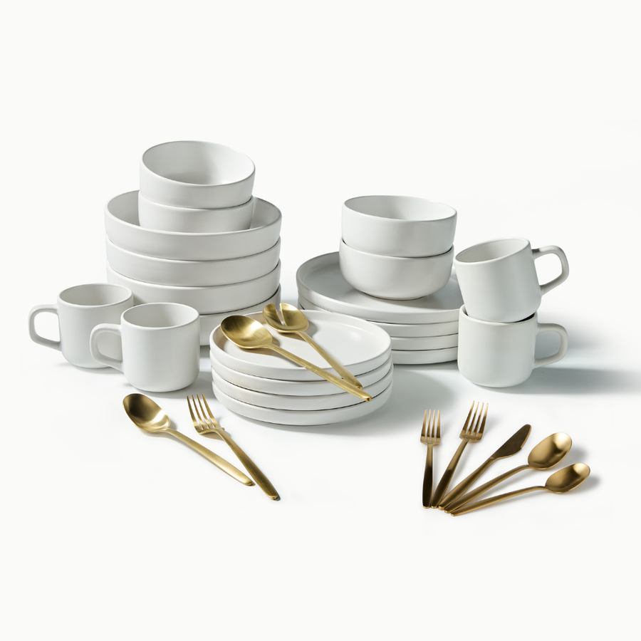 Ultimate Dinnerware Set-JAZZUPCO-Matte White-Tia Flatware-Matte Gold-JAZZUPCO-53168865149227
