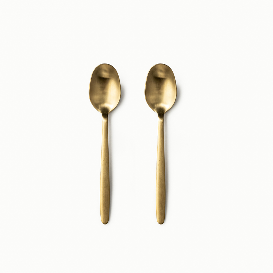 Individual Pieces-JAZZUPCO-Matte Gold-Tia-Dessert Spoon (2 Pieces)-JAZZUPCO