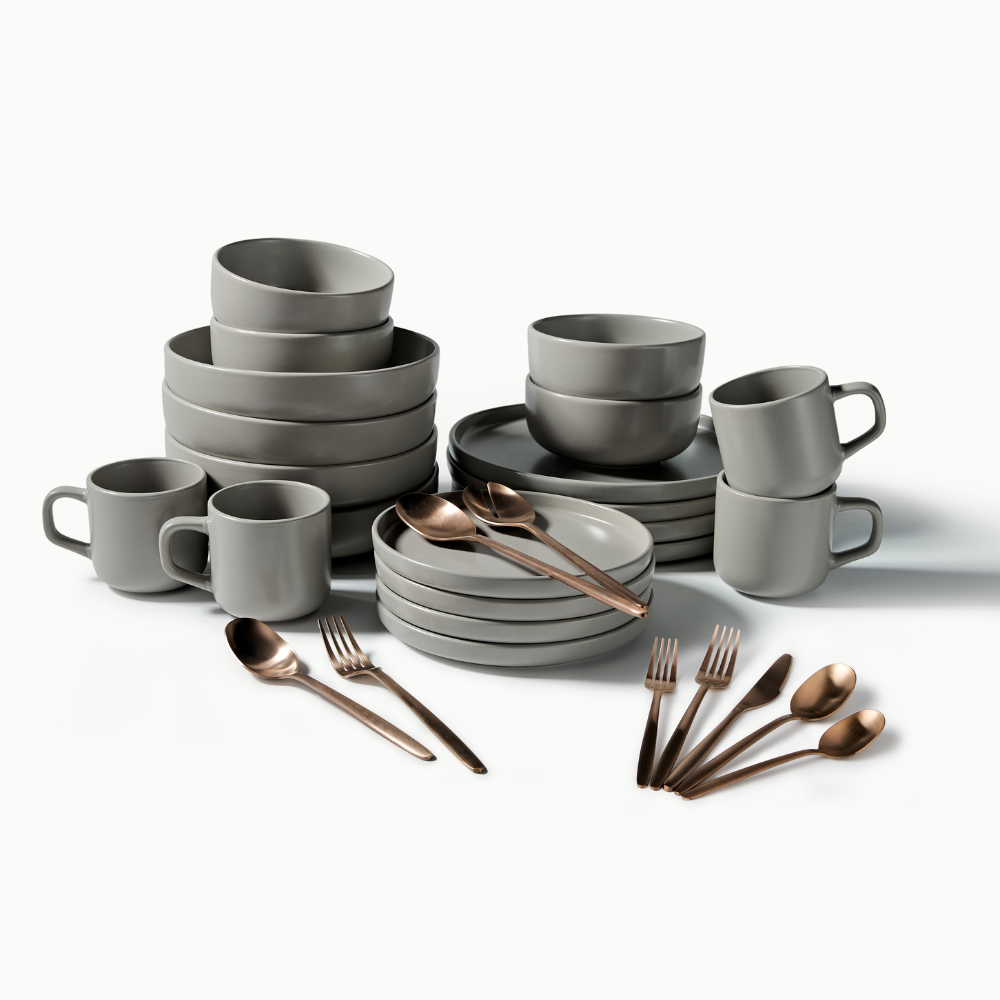 Ultimate Dinnerware Set-JAZZUPCO-Matte Dove Gray-Tia Flatware-Matte Rose Gold-JAZZUPCO-53168865607979