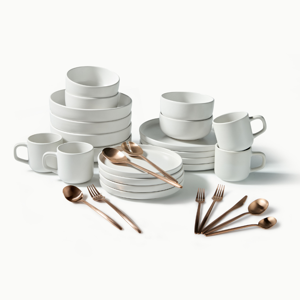 Ultimate Dinnerware Set-JAZZUPCO-Matte White-Minimalist Flatware 2.0-Matte Rose Gold-JAZZUPCO-51086806647083