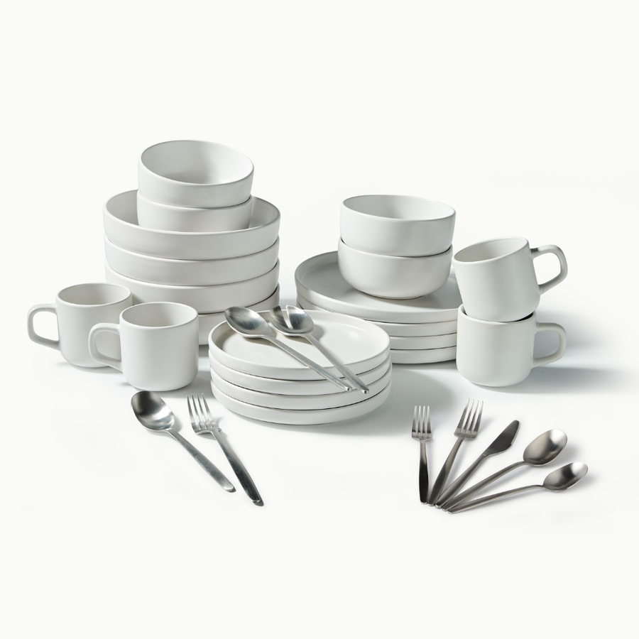 Ultimate Dinnerware Set-JAZZUPCO-Matte White-Tia Flatware-Matte Silver-JAZZUPCO-53168865247531