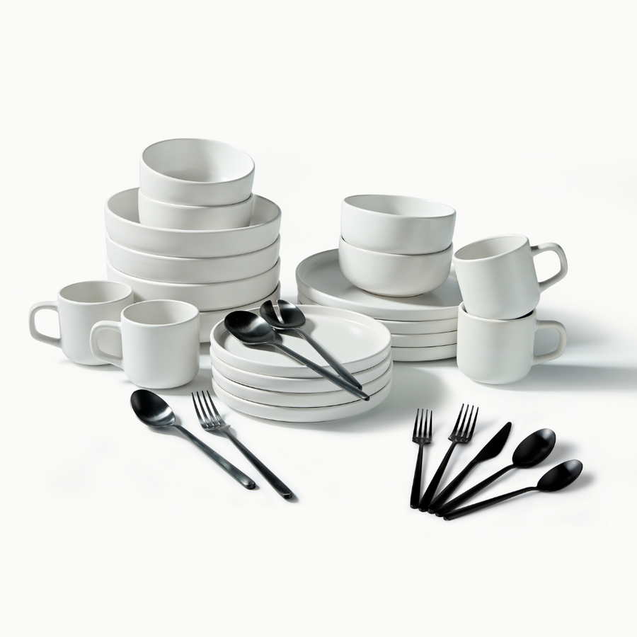 Ultimate Dinnerware Set-JAZZUPCO-Matte White-Haelynn 2.0 Flatware-Matte Black-JAZZUPCO-53168434741547