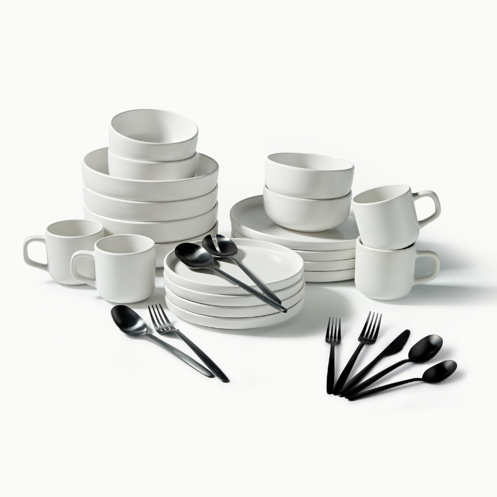 Ultimate Dinnerware Set-JAZZUPCO-Matte White-Tia Flatware-Matte Black-JAZZUPCO-53168865181995
