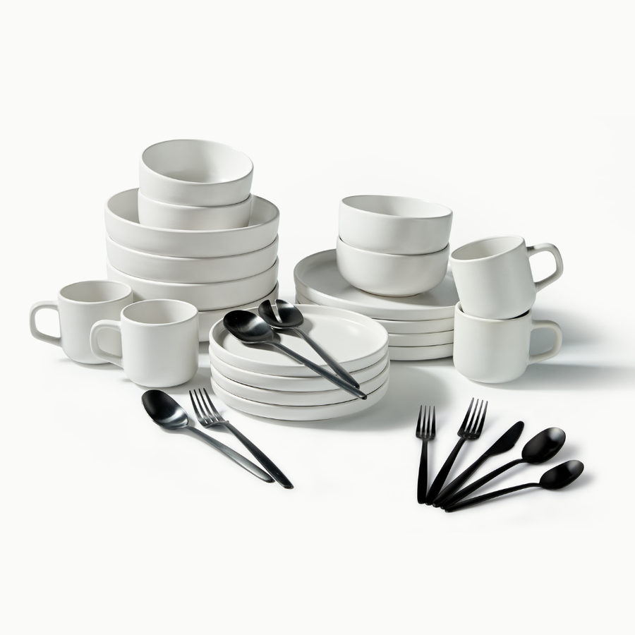 Ultimate Dinnerware Set-JAZZUPCO-Matte White-Tia Flatware-Matte Black-JAZZUPCO-53168865181995