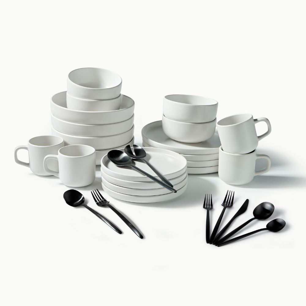 Ultimate Dinnerware Set-JAZZUPCO-Matte White-Minimalist Flatware 2.0-Matte Black-JAZZUPCO-51086806614315