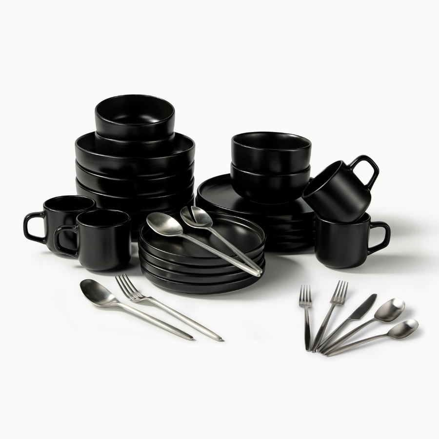 Ultimate Dinnerware Set-JAZZUPCO-Matte Black-Ava Flatware-Matte Silver-JAZZUPCO-51086806876459