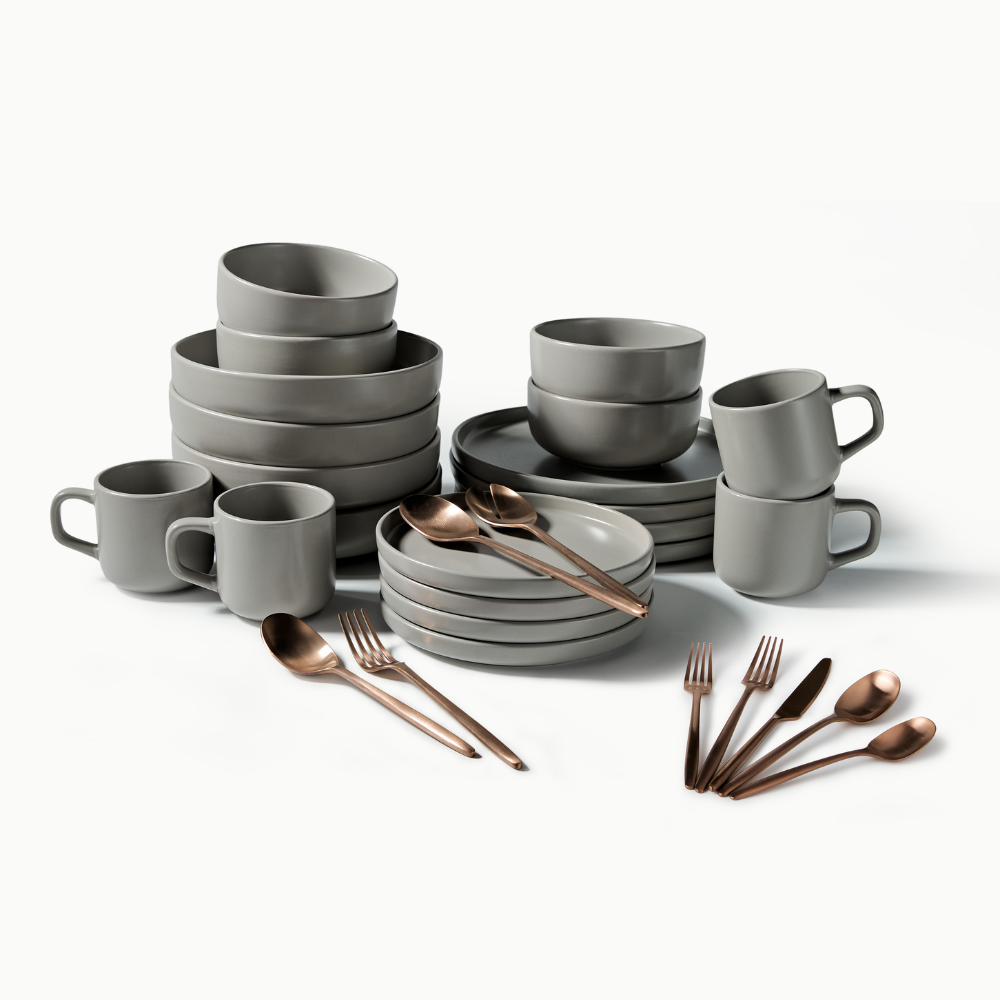 Ultimate Dinnerware Set-JAZZUPCO-Matte Dove Gray-Ava Flatware-Matte Rose Gold-JAZZUPCO-51086807499051