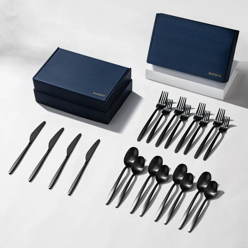Tia Flatware-Flatware-JazzUpCo-Matte Black-12 Person Set (60 Pieces)-JAZZUPCO