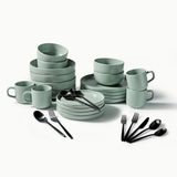 Ultimate Dinnerware Set-JAZZUPCO-Matte Sage Green-Ava Flatware-Matte Black-JAZZUPCO-51086807138603