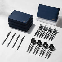 Tia Flatware-Flatware-JazzUpCo-Matte Black-16 Person Set (80 Pieces)-JAZZUPCO
