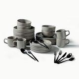 Ultimate Dinnerware Set-JAZZUPCO-Matte Dove Gray-Ava Flatware-Matte Black-JAZZUPCO-51086807466283