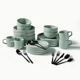Ultimate Dinnerware Set-JAZZUPCO-Matte Sage Green-Haelynn 2.0 Flatware-Matte Black-JAZZUPCO-53168435265835