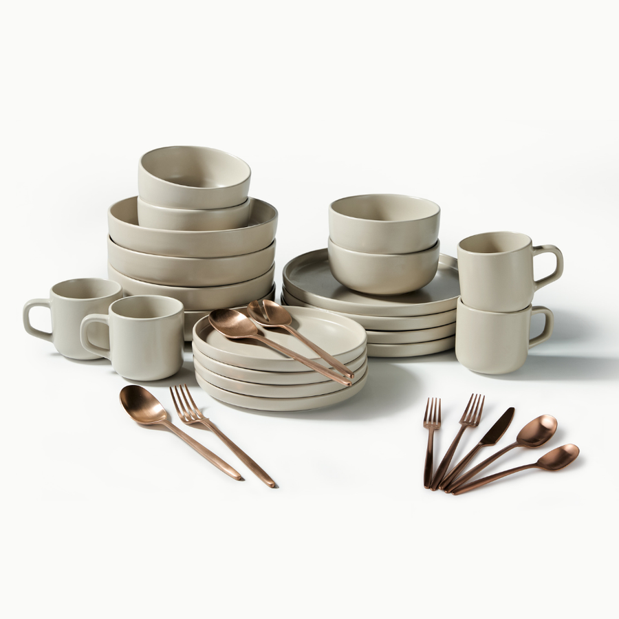 Ultimate Dinnerware Set-JAZZUPCO-Matte Taupe-Ava Flatware-Matte Rose Gold-JAZZUPCO-53168865739051-51086807826731
