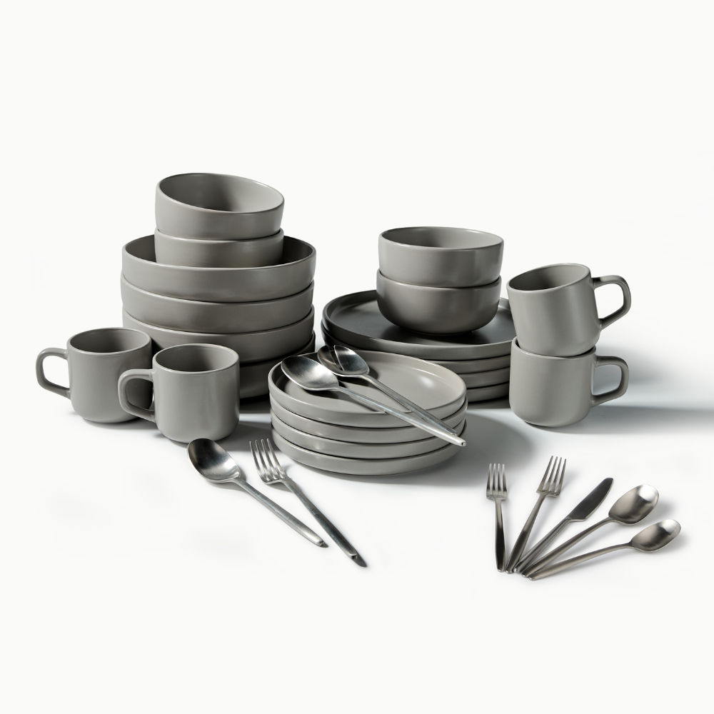 Ultimate Dinnerware Set-JAZZUPCO-Matte Dove Gray-Ava Flatware-Matte Silver-JAZZUPCO-51086807531819