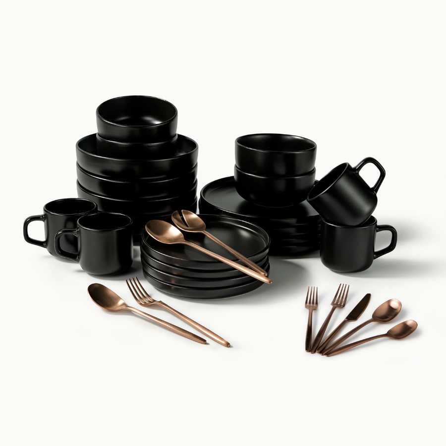 Ultimate Dinnerware Set-JAZZUPCO-Matte Black-Ava Flatware-Matte Rose Gold-JAZZUPCO-51086806843691