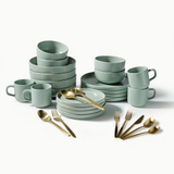 Ultimate Dinnerware Set-JAZZUPCO-Matte Sage Green-Tia Flatware-Matte Gold-JAZZUPCO-53168865411371