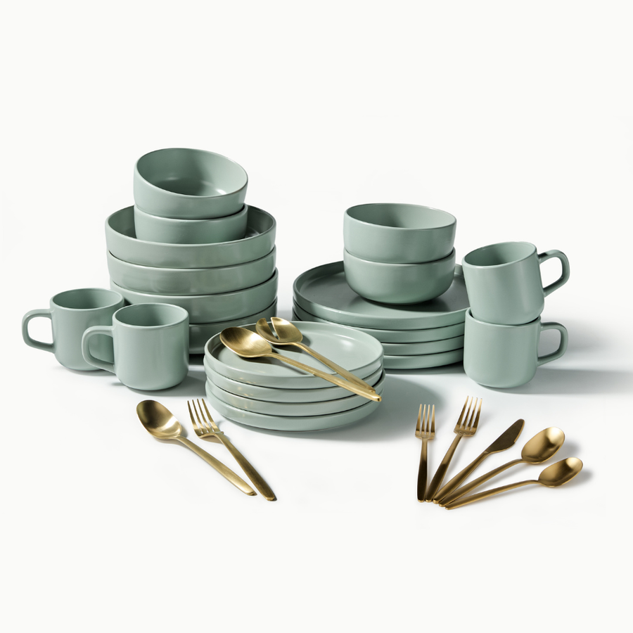 Ultimate Dinnerware Set-JAZZUPCO-Matte Sage Green-Tia Flatware-Matte Gold-JAZZUPCO-53168865411371