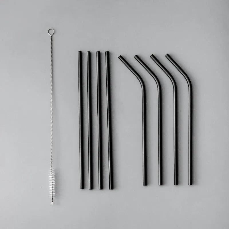 Minimalist/ French Flatware Salad Servers, Serving Utensils & Individual Pieces-JAZZUPCO-Matte Black-Straw Set (9 Pieces)-JAZZUPCO