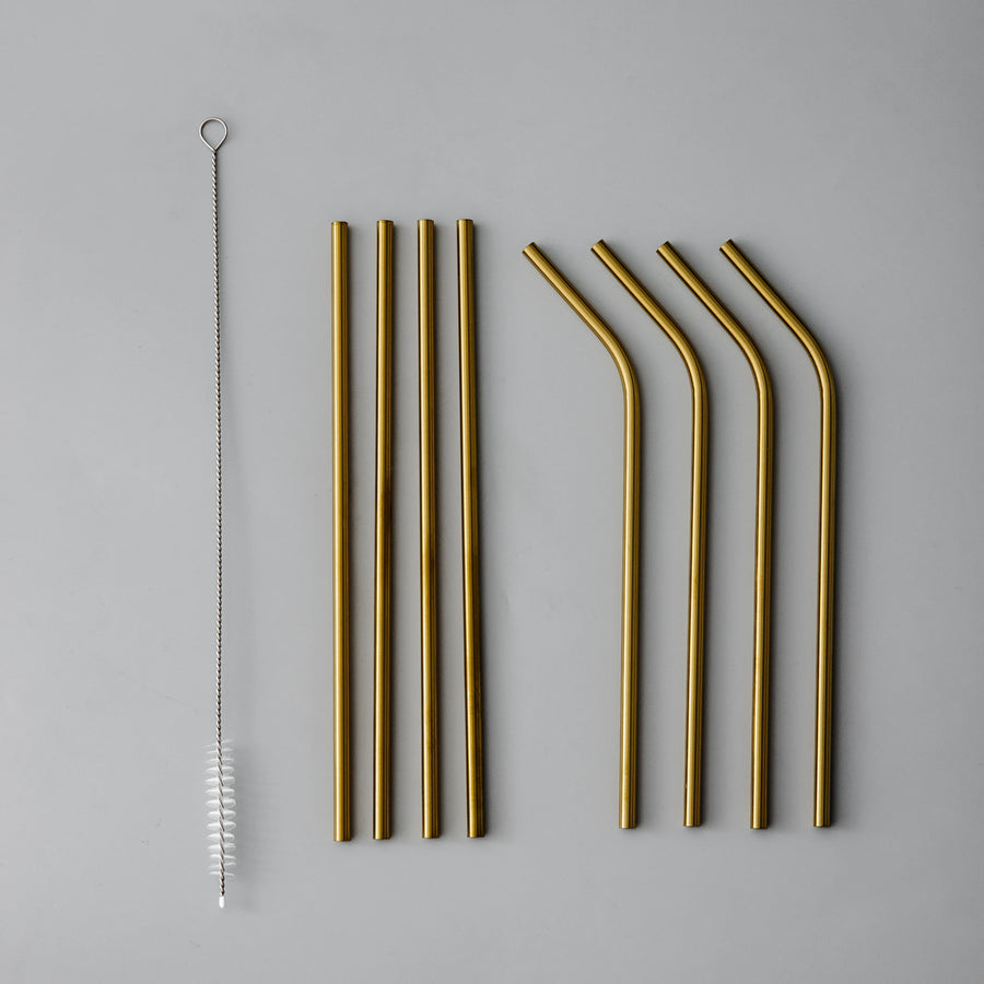 Minimalist/ French Flatware Salad Servers, Serving Utensils & Individual Pieces-JAZZUPCO-Matte Gold-Straw Set (9 Pieces)-JAZZUPCO