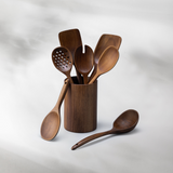 Wooden Kitchen Utensils Set with Holder-JAZZUPCO-JAZZUPCO