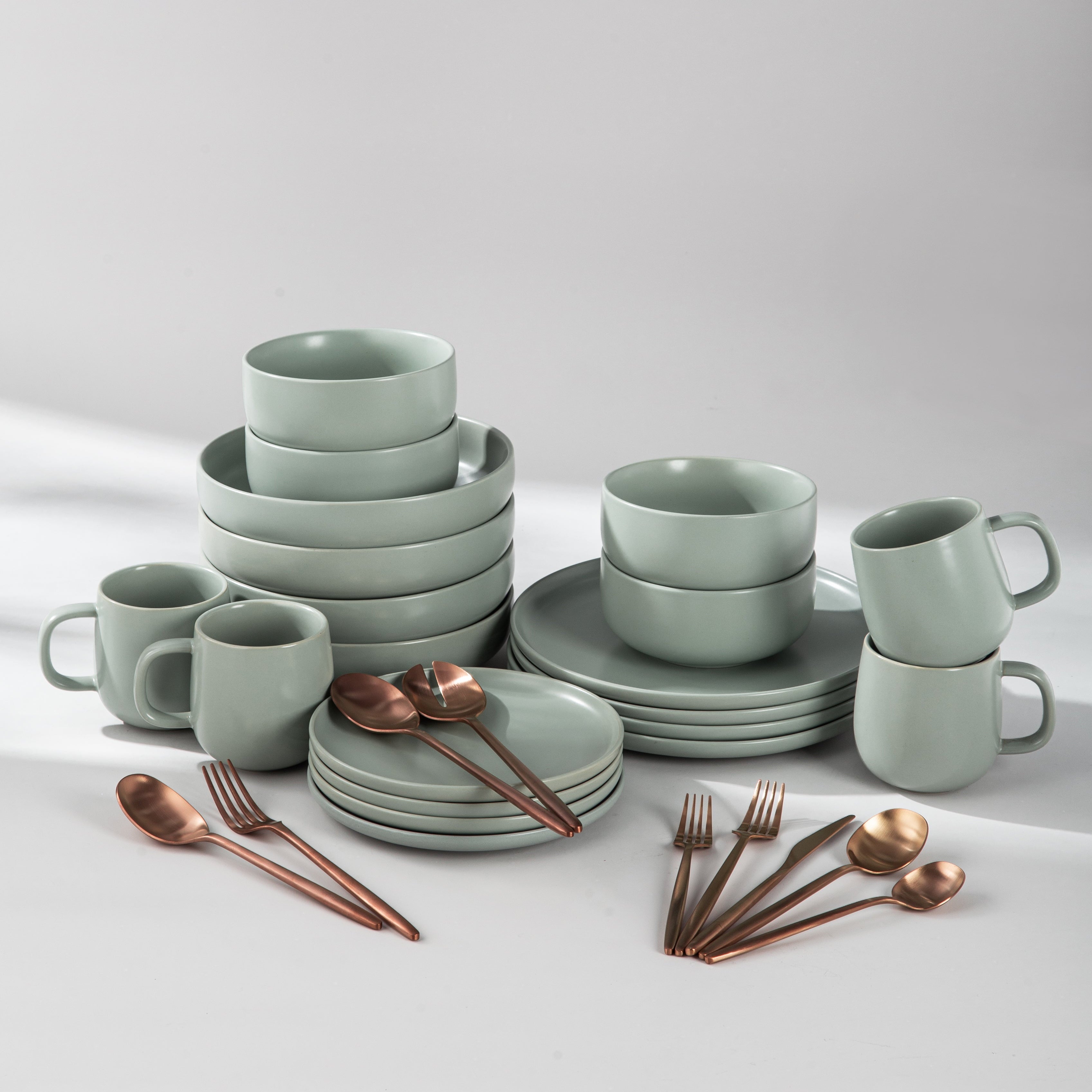 Summer Bundle Set-JAZZUPCO-Matte Sage Green-Minimalist Flatware 2.0-Matte Rose Gold-JAZZUPCO
