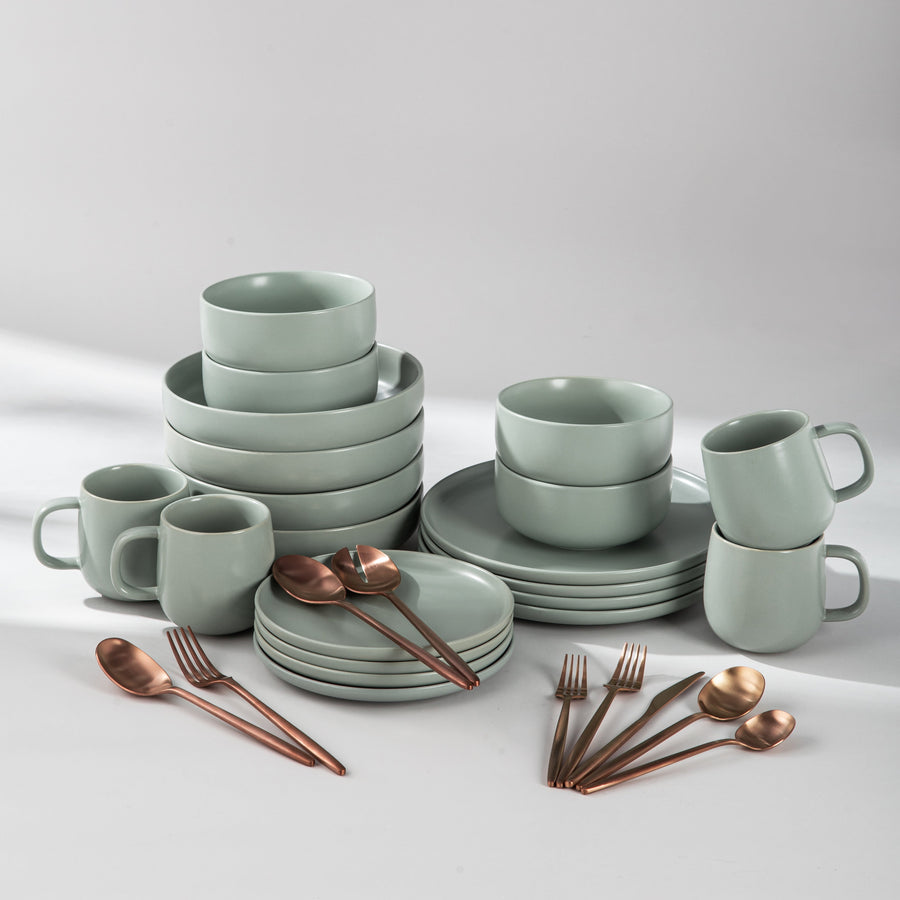 Summer Bundle Set-JAZZUPCO-Matte Sage Green-Minimalist Flatware 2.0-Matte Rose Gold-JAZZUPCO