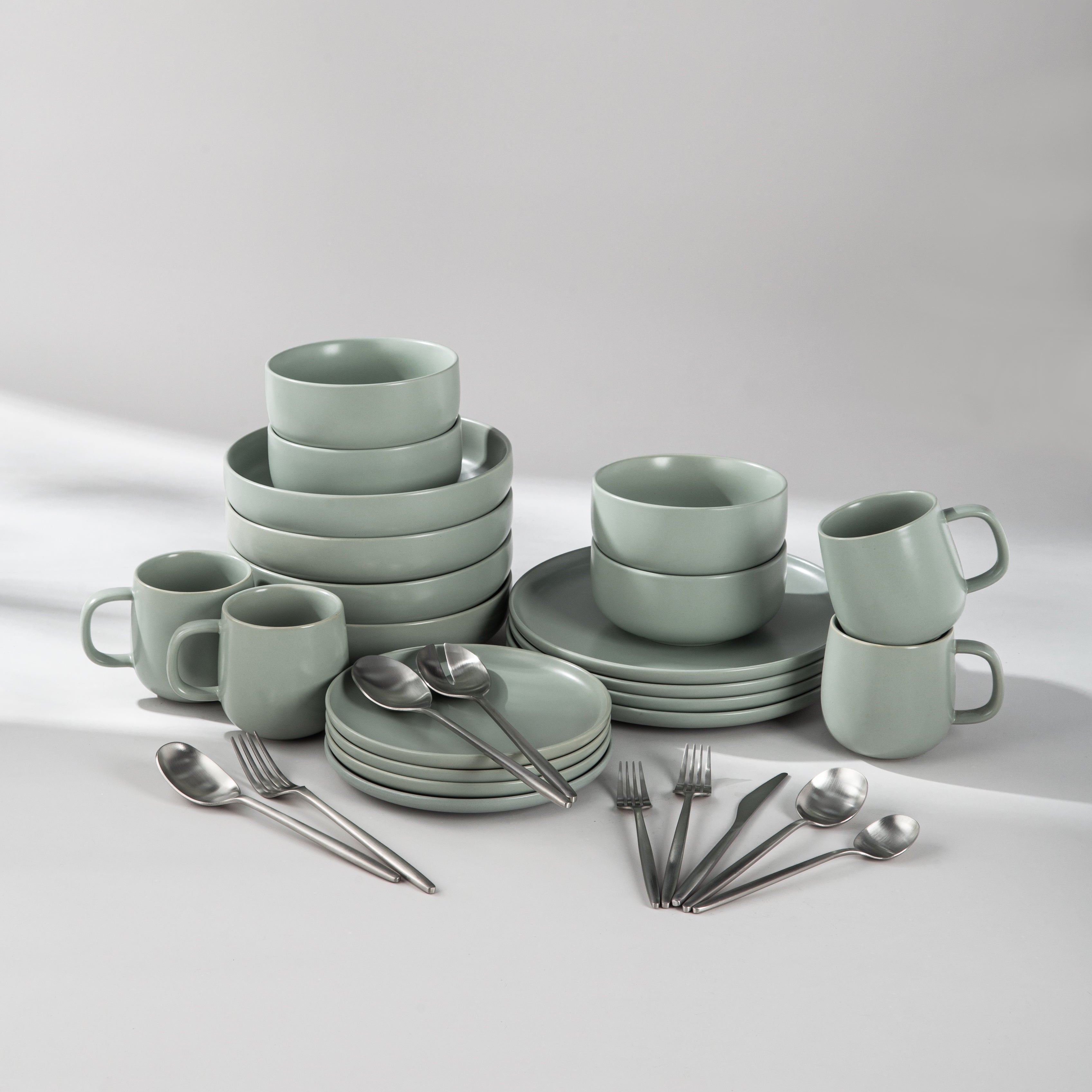 Summer Bundle Set-JAZZUPCO-Matte Sage Green-Minimalist Flatware 2.0-Matte Silver-JAZZUPCO