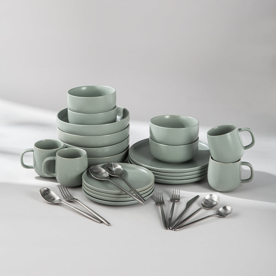 Summer Bundle Set-JAZZUPCO-Matte Sage Green-Minimalist Flatware 2.0-Matte Silver-JAZZUPCO