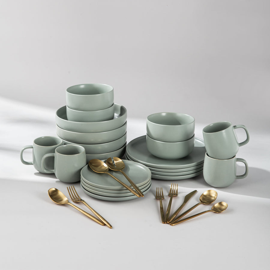 Summer Bundle Set-JAZZUPCO-Matte Sage Green-Minimalist Flatware 2.0-Matte Gold-JAZZUPCO