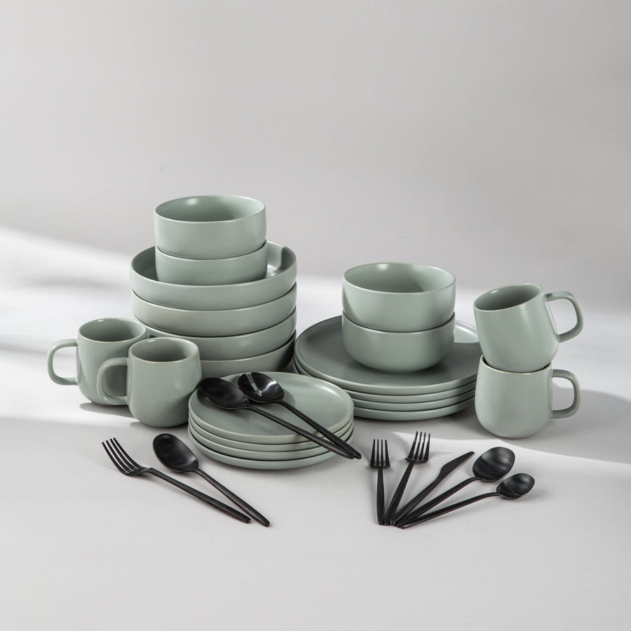 Summer Bundle Set-JAZZUPCO-Matte Sage Green-Minimalist Flatware 2.0-Matte Black-JAZZUPCO