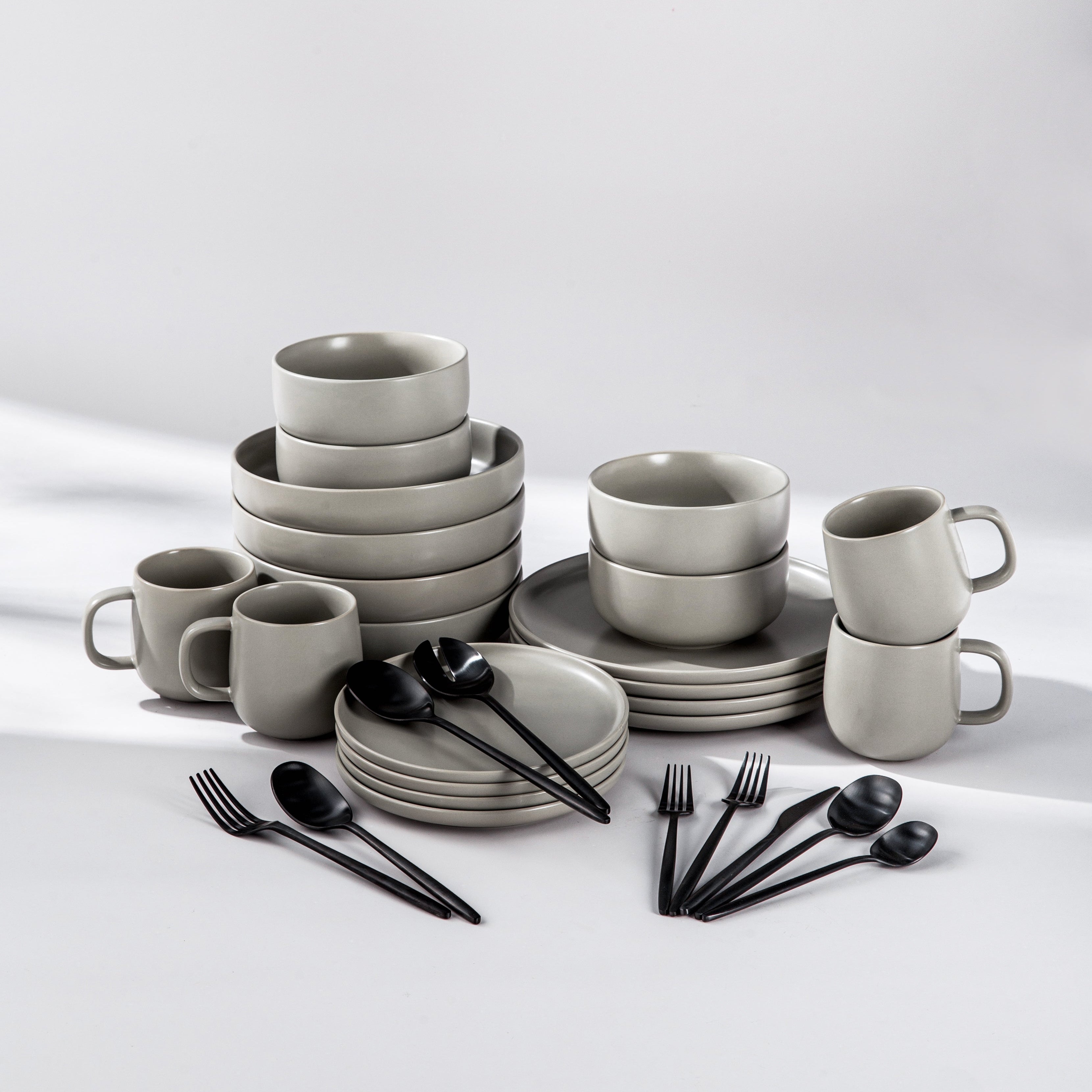 Summer Bundle Set-JAZZUPCO-Matte Dove Gray-Minimalist Flatware 2.0-Matte Black-JAZZUPCO