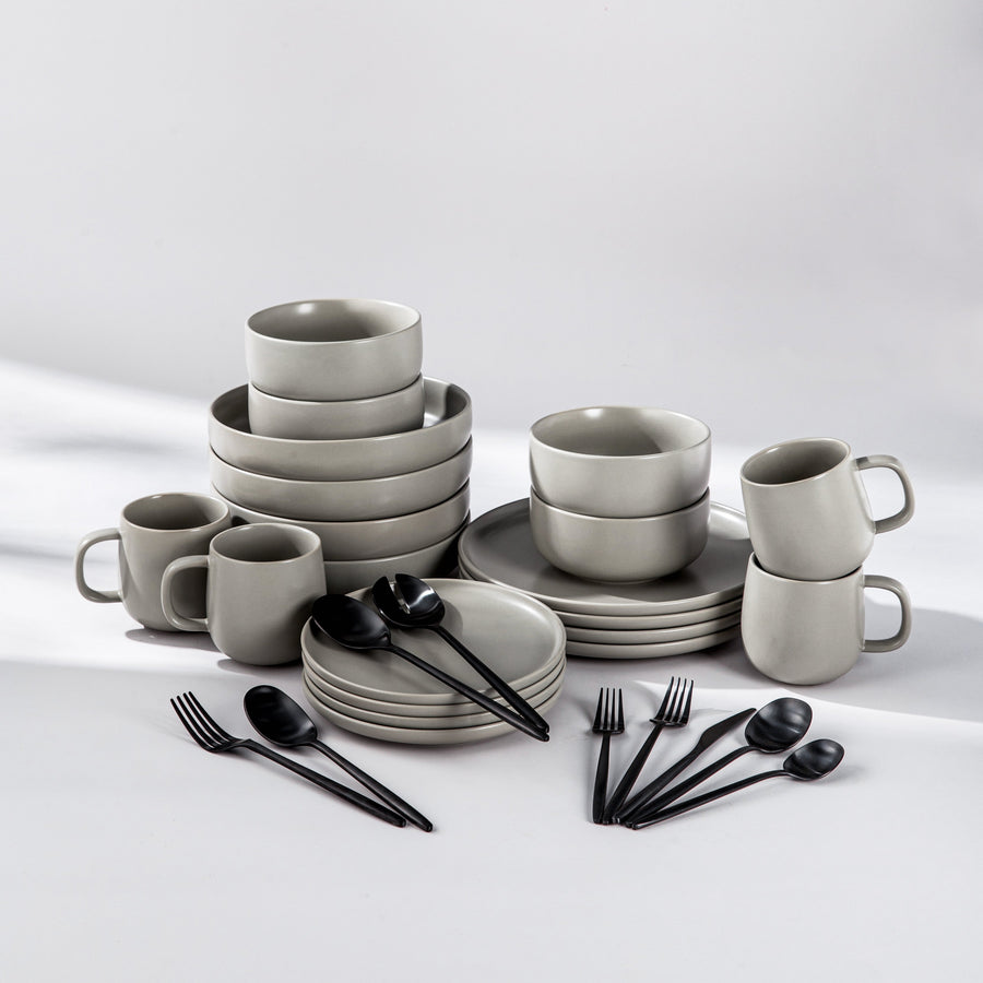 Summer Bundle Set-JAZZUPCO-Matte Dove Gray-Minimalist Flatware 2.0-Matte Black-JAZZUPCO